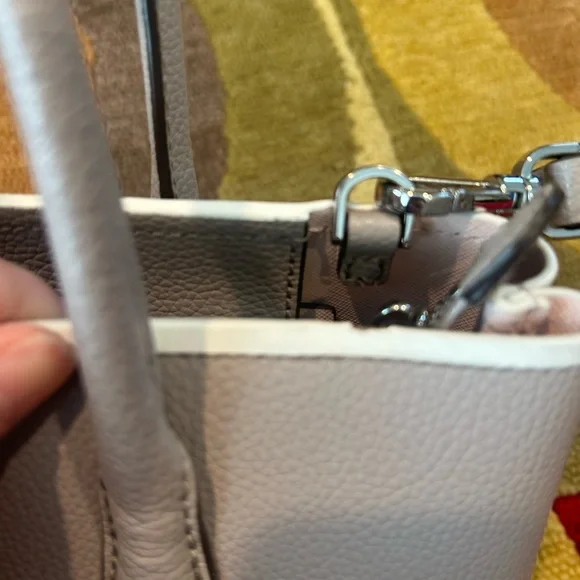 Kate Spade New York Eva Small Top Zip Satchel Leather Bag Purse Grey White Pink
